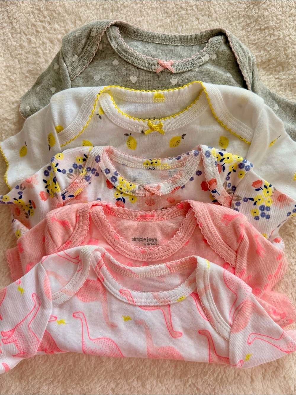 Five NWOT Simple Joys by Carter’s Baby Girl Onesies Bundle 3-6M Short Sleeves